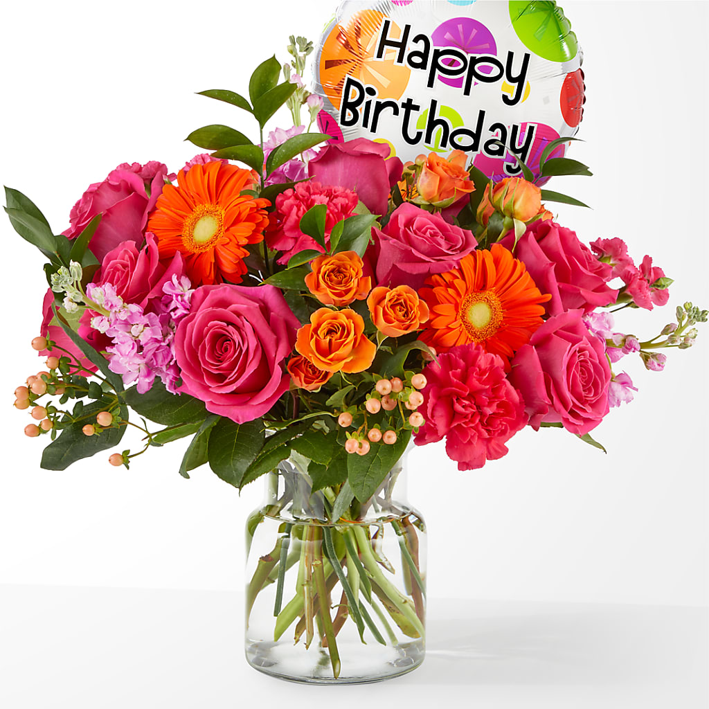 Fiesta Bouquet with Birthday Balloon – BUZ N' BEE FLORIST GIFT & NURSERY, Clinton LA