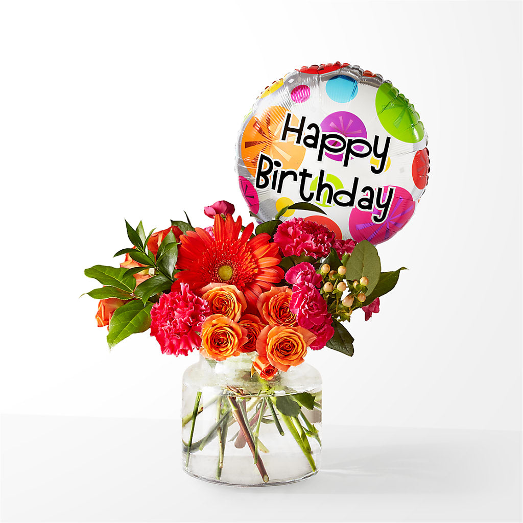 Fiesta Bouquet with Birthday Balloon – BUZ N' BEE FLORIST GIFT & NURSERY, Clinton LA