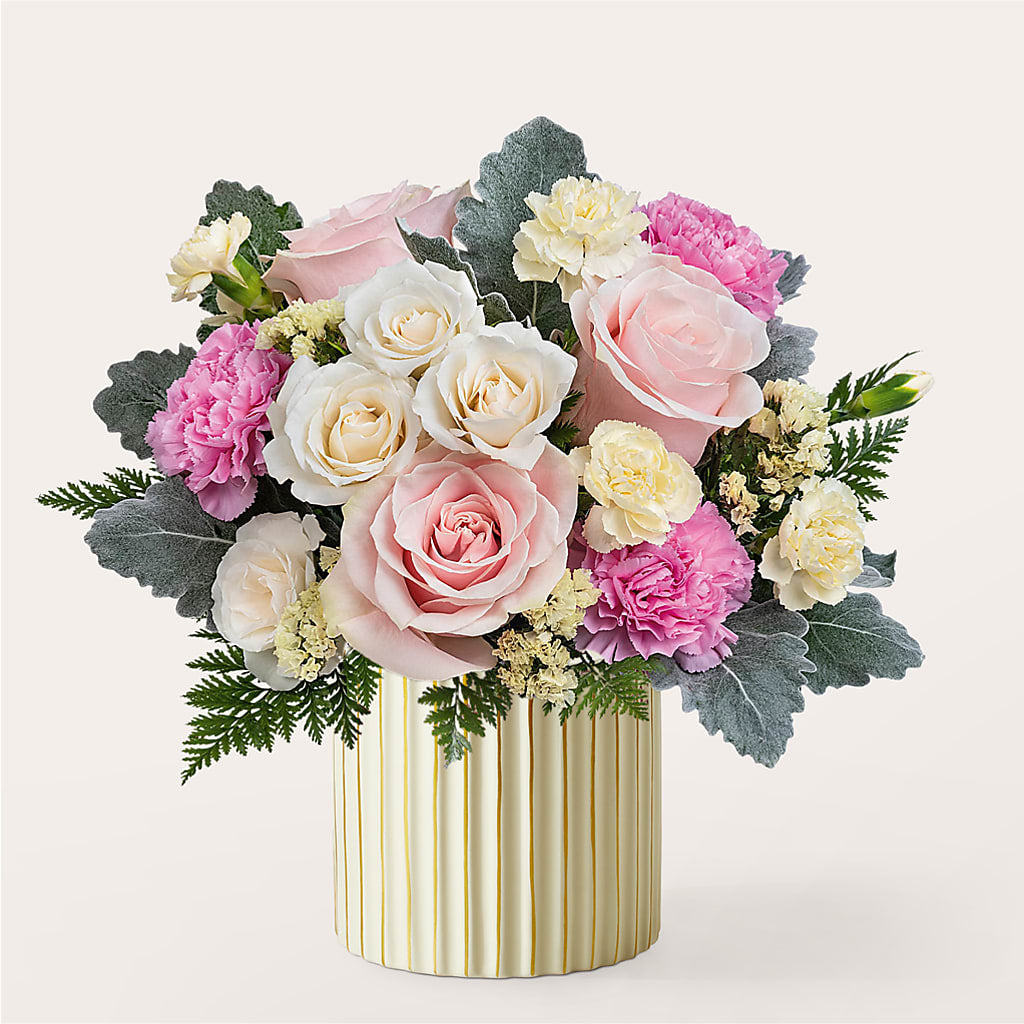 Blissful Moments Bouquet with Ivory Vase – BUZ N' BEE FLORIST GIFT & NURSERY, Clinton LA