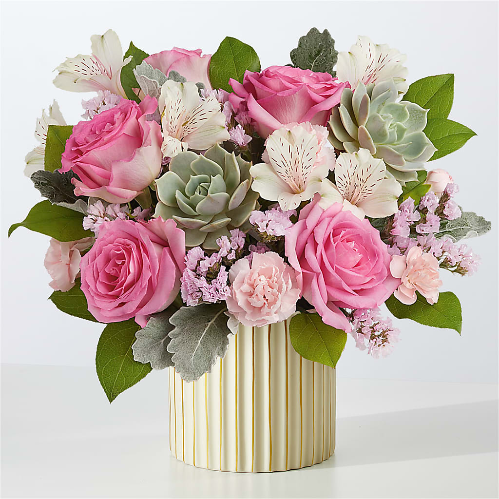 Dusty Rose Bouquet with Ivory Vase – BUZ N' BEE FLORIST GIFT & NURSERY, Clinton LA