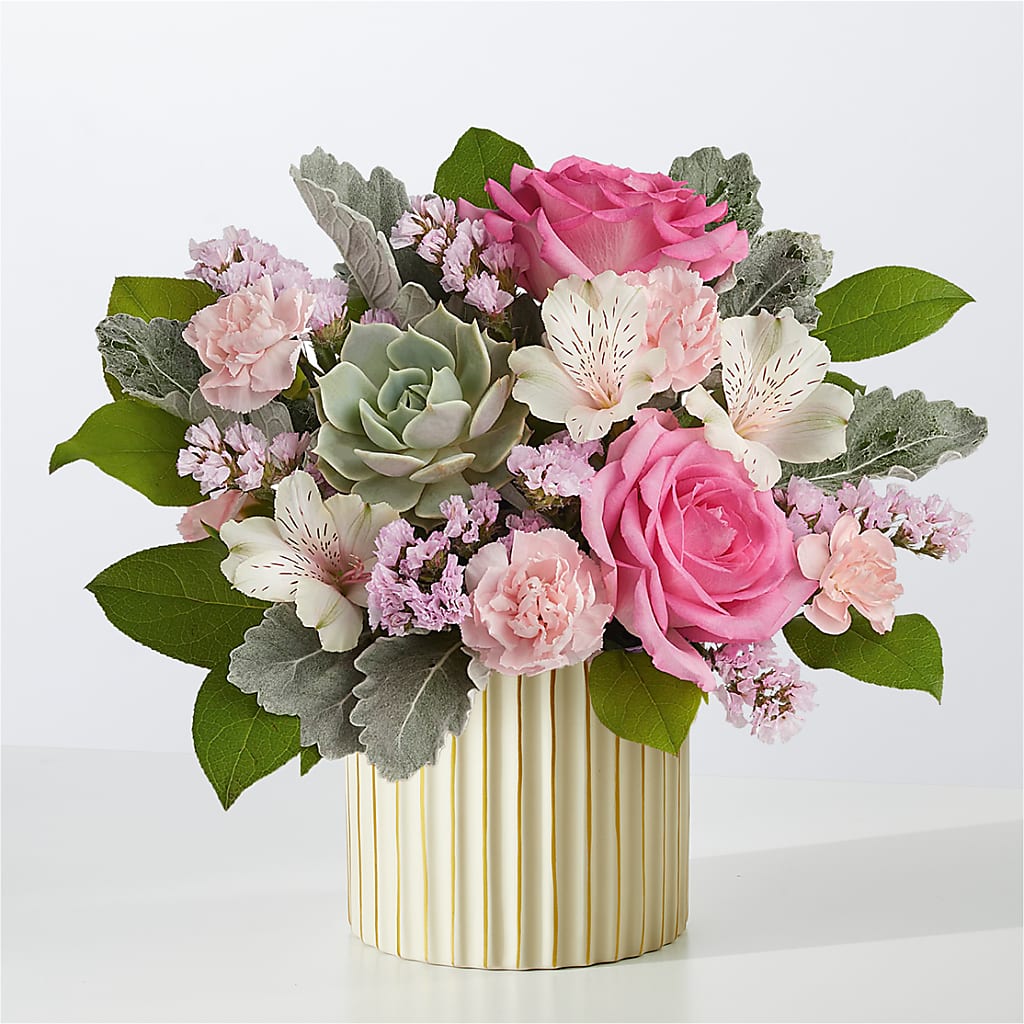 Dusty Rose Bouquet with Ivory Vase – BUZ N' BEE FLORIST GIFT & NURSERY, Clinton LA