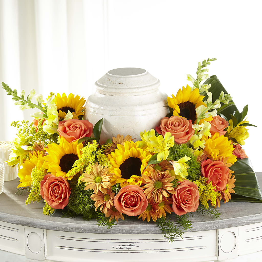 Faithful Sunflower Cremation Adornment – BUZ N' BEE FLORIST GIFT & NURSERY, Clinton LA