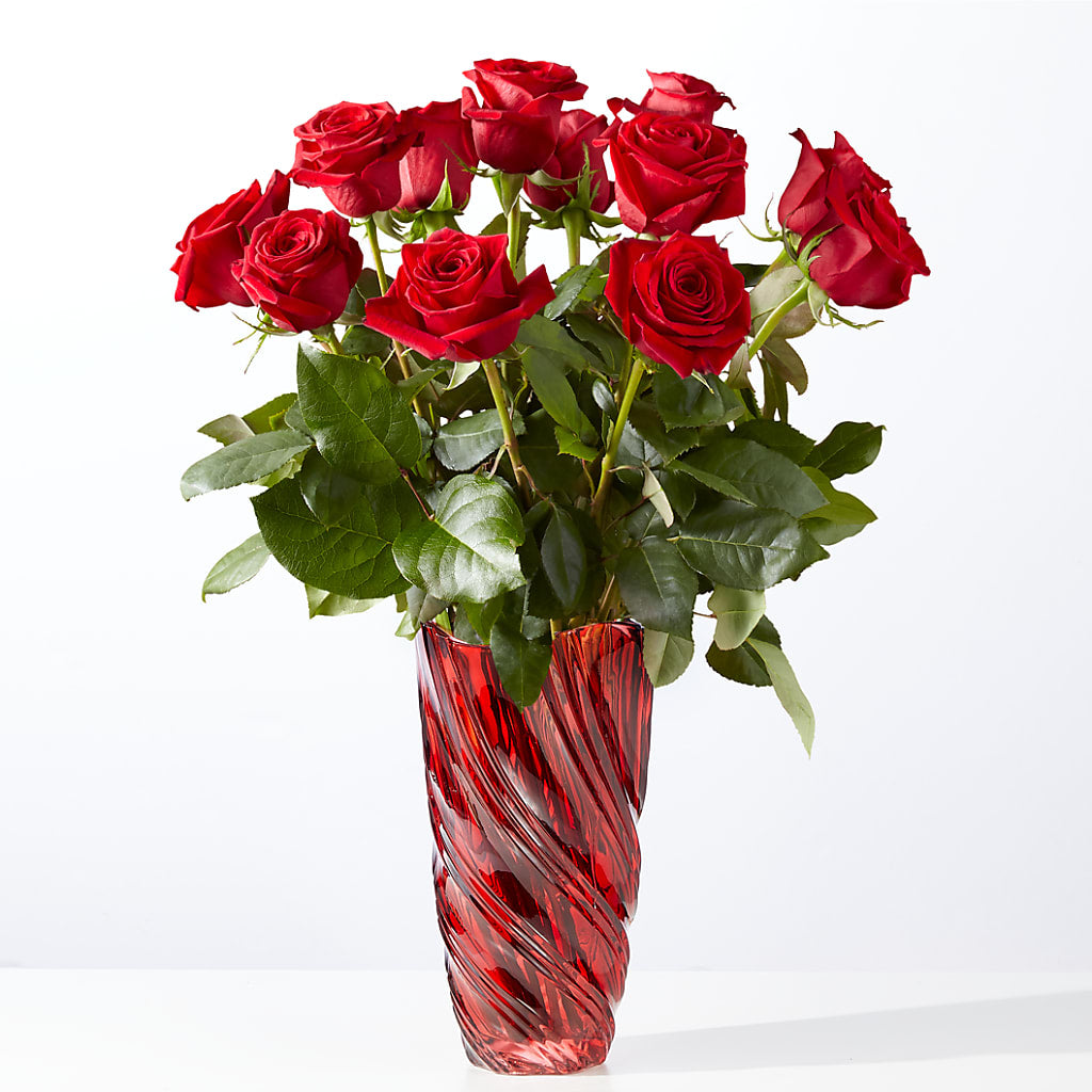 Classic Love Red Rose Bouquet with Luxe Swirl Vase – BUZ N' BEE FLORIST GIFT & NURSERY, Clinton LA