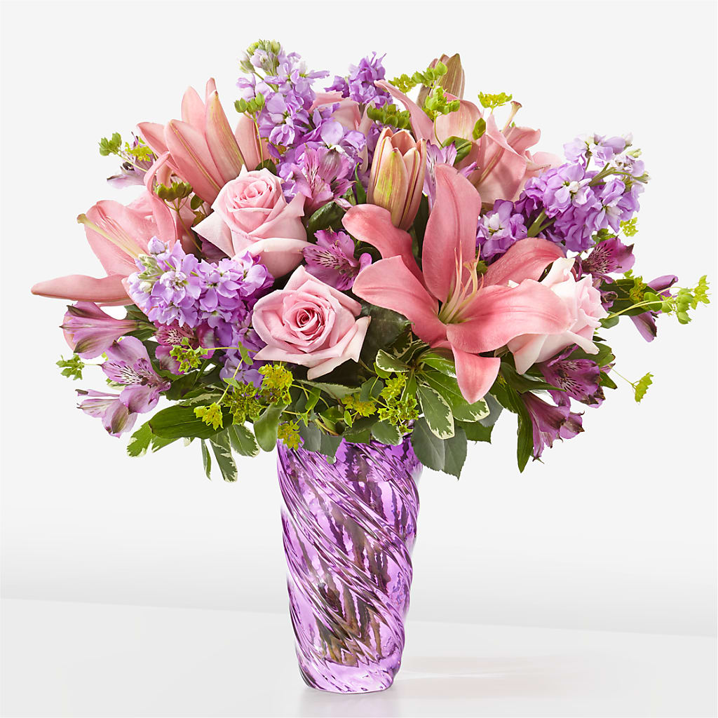 Precious Petals Bouquet with Luxe Swirl Vase – BUZ N' BEE FLORIST GIFT & NURSERY, Clinton LA