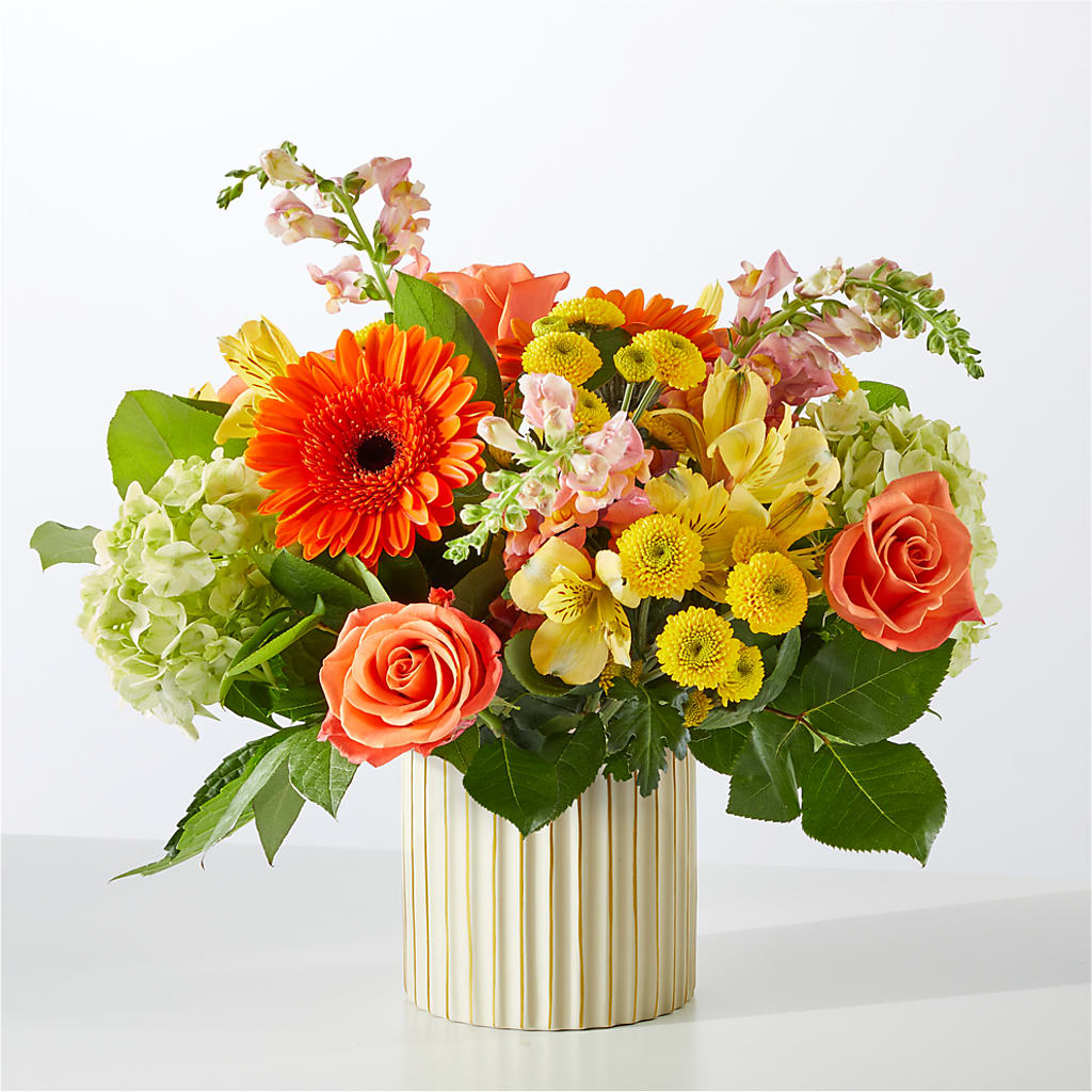 Autumn Sunshine Bouquet with Ivory Vase – BUZ N' BEE FLORIST GIFT & NURSERY, Clinton LA