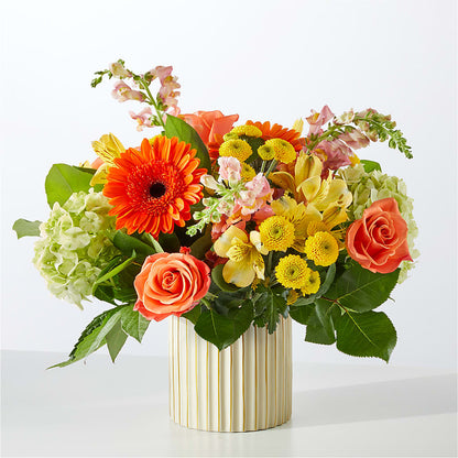 Autumn Sunshine Bouquet with Ivory Vase – BUZ N' BEE FLORIST GIFT & NURSERY, Clinton LA