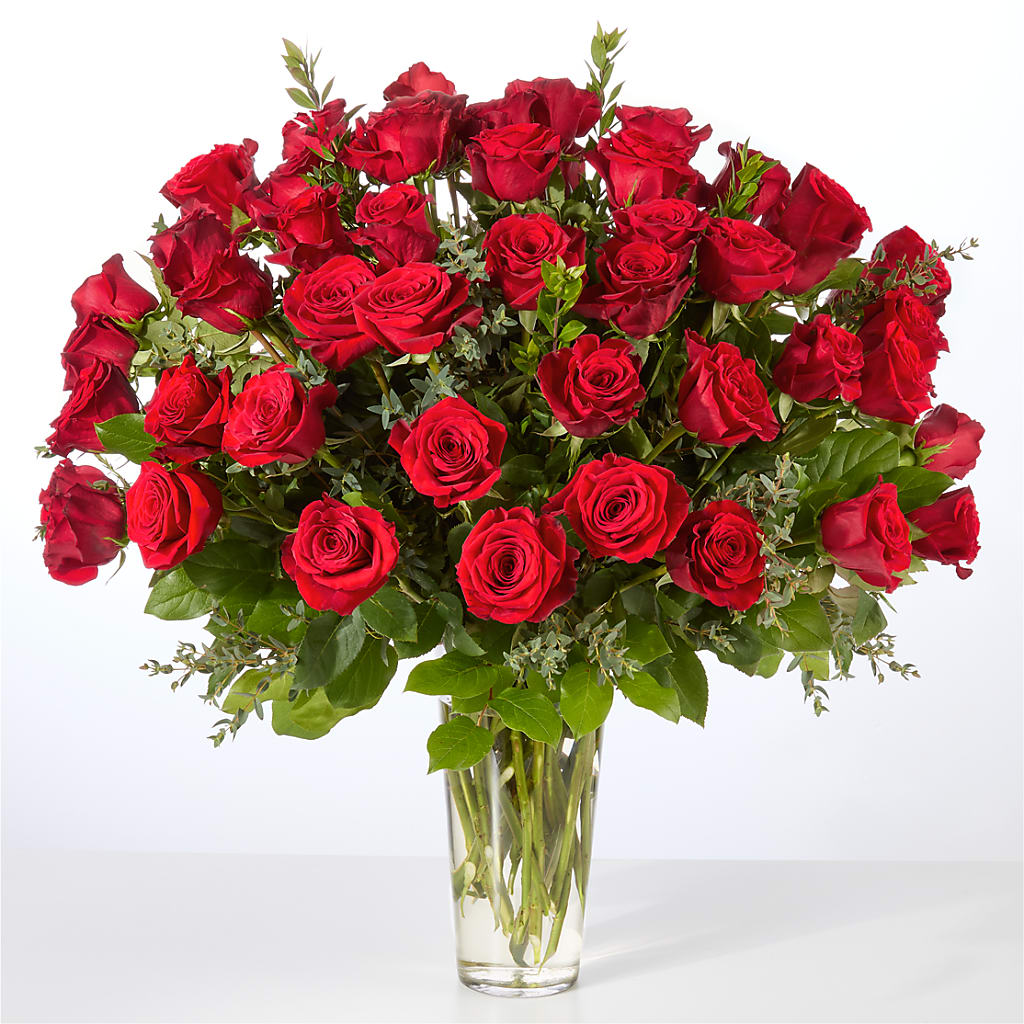 Forever Yours Fifty Stem Red Rose Bouquet – BUZ N' BEE FLORIST GIFT & NURSERY, Clinton LA