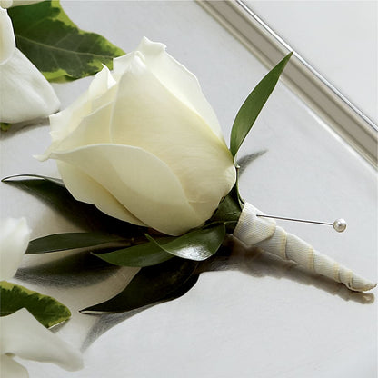 White Rose Boutonniere – BUZ N' BEE FLORIST GIFT & NURSERY, Clinton LA